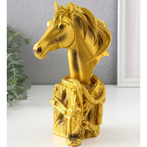 Фигурка «Бюст. Золотой конь с фонарём», полистоун, 11×6.5×19 см