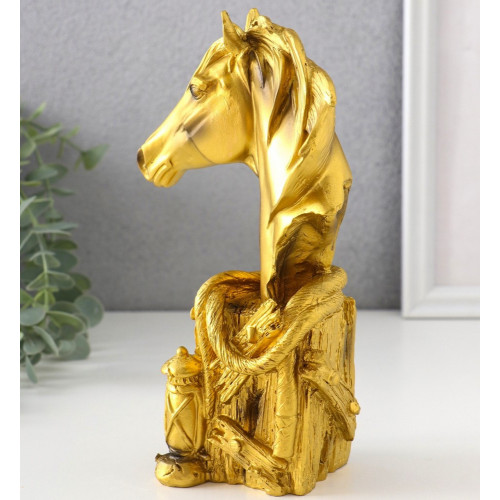 Фигурка «Бюст. Золотой конь с фонарём», полистоун, 11×6.5×19 см