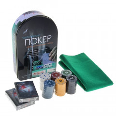 Покер, набор для игры (карты 2 колоды, фишки 120 шт.), с номиналом, 57 х 40 см 637895