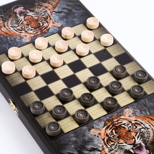 Настольная игра 2 в 1 нарды, шашки «Оскал тигра», деревянные, 40×40 см