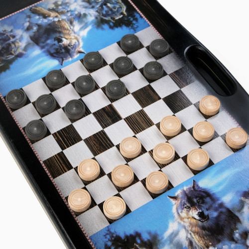 Настольная игра 2 в 1 нарды, шашки «Волк», деревянные, 60×60 см