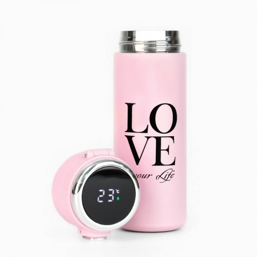 Термокружка, 420 мл, Simple Love your Life, сохраняет тепло 8 ч, термометр