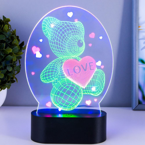 Светильник сенсорный "Мишка с сердцем" LED USB (90см) от батареек 3xАА черный
