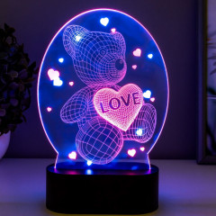 Светильник сенсорный "Мишка с сердцем" LED USB (90см) от батареек 3xАА черный