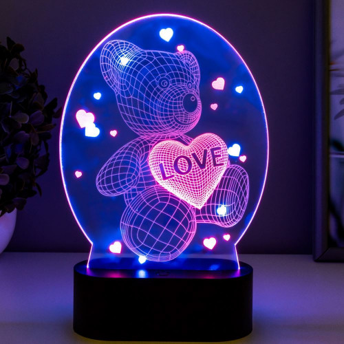 Светильник сенсорный "Мишка с сердцем" LED USB (90см) от батареек 3xАА черный