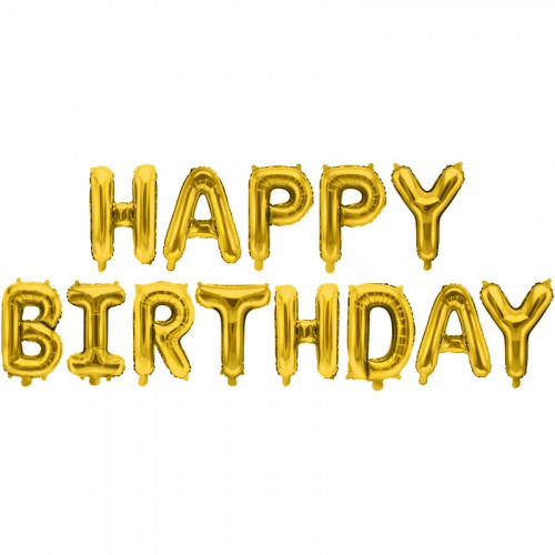 Набор фольгированных шаров-букв из фольги (16''/41 см) Мини-Надпись "Happy Birthday", Золото
