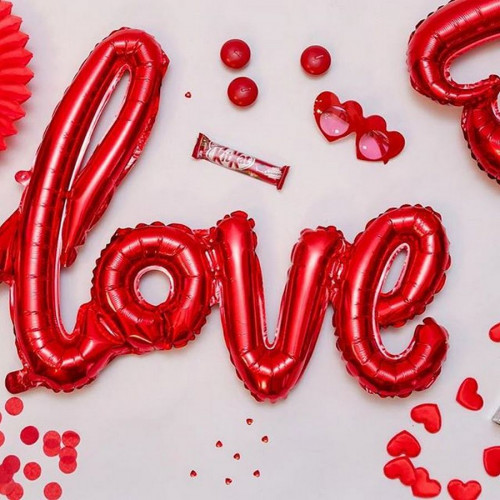 Шар (41''/104 см) Фигура, Надпись "Love", Красный