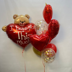 Набор шаров с гелием № 786 - Мишка с большим сердцем и фонтан( аэродизайн )