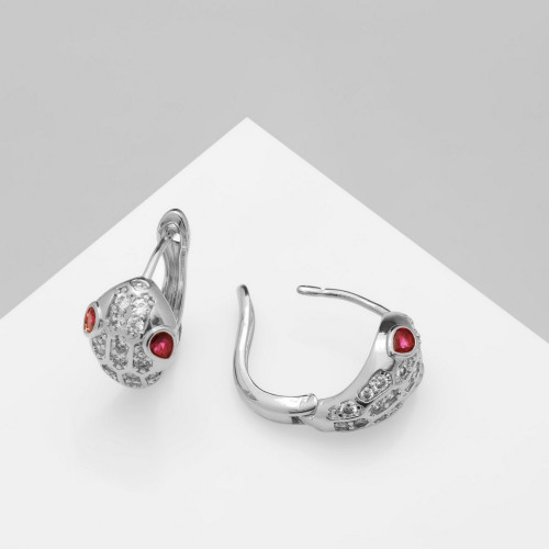 Серьги со стразами «Змея» укус, цвет белый в серебре