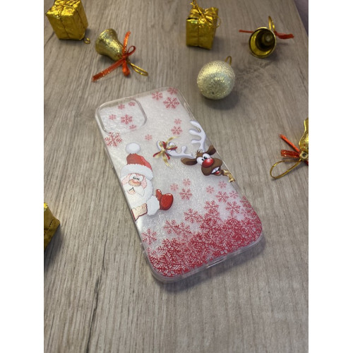 Чехол Новогодний Apple Iphone 13 mini "Санта Клаус и Олень".