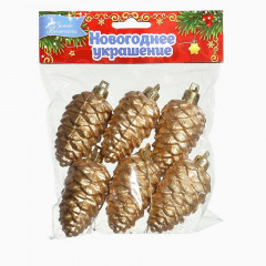 Украшение ёлочное "Шишки" (набор 6 шт) 3,5х6 см, золото